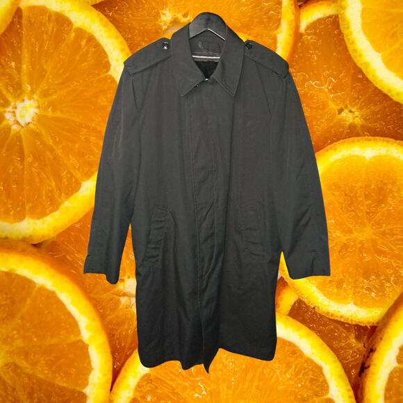 Men's Black 80's Acrylic Back Slit Removable Liners All Weather Coat Size 40R - Picture 2 of 9